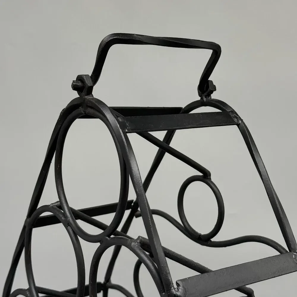 Wrought Iron 6 Bottle Tabletop Wine Rack Rustic Home Decor Storage With Handle